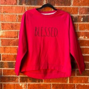 Rae Dunn Womens Large Raspberry Red Blessed Sweater